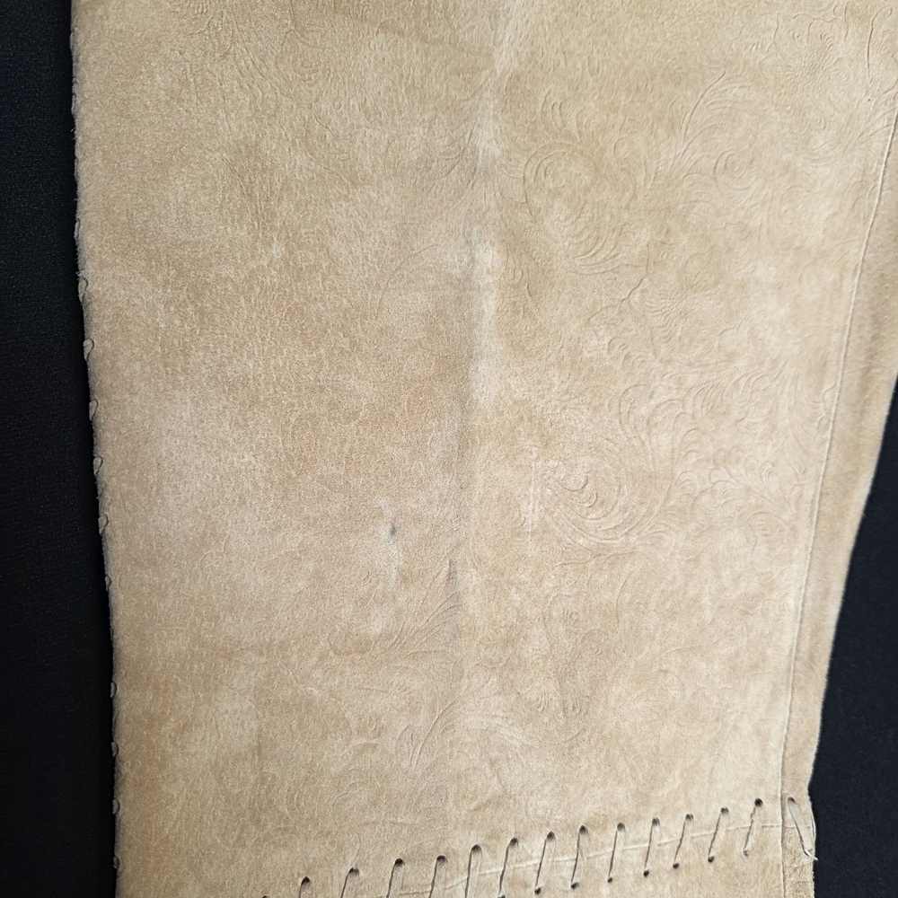 Suede Leather Pants Embossed Size 12 Bell Bottom Flare Leg Long - Picture 5 of 16